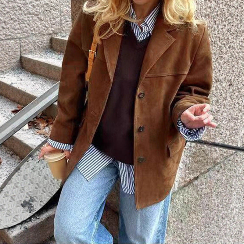 Damen klassische Blazerjacke aus weichem Material mit aufgesetzten Taschen R&B