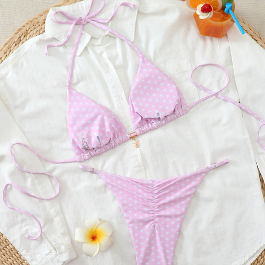 Damen Bunt gepunkteter Triangel-Bikini R&B