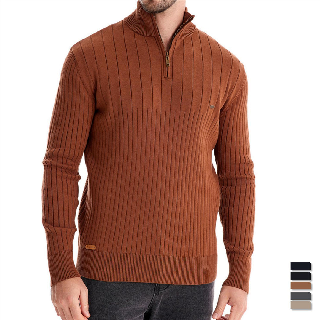 Herren Pullover mit halbem Reißverschluss und Rippstruktur R&B