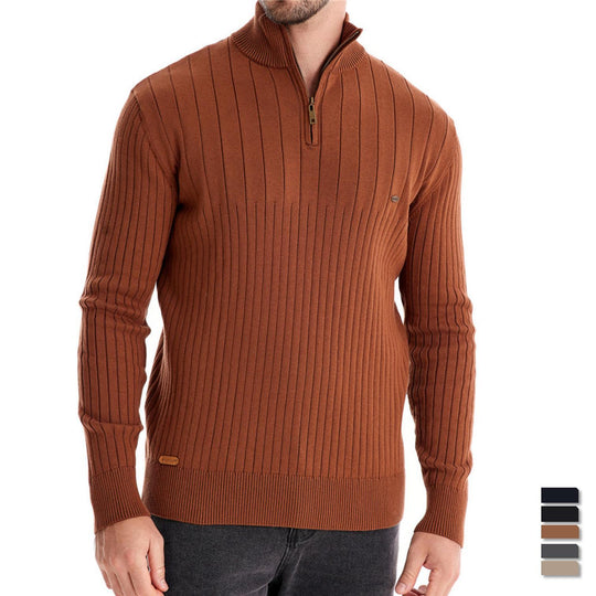 Herren Pullover mit halbem Reißverschluss und Rippstruktur R&B