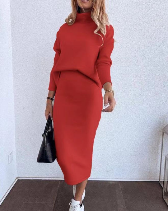 Damen Strickkleid mit lockerem Schnitt und hohem Kragen R&B