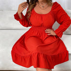 Damen Freizeitkleid mit voluminösen Ärmeln und frischem Saum R&B