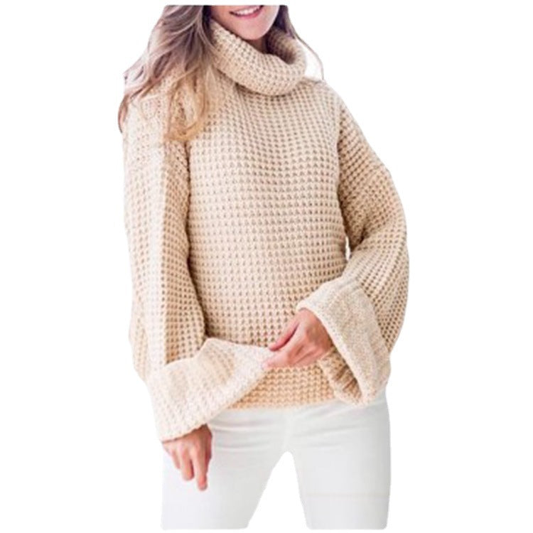 Damen Grobstrickpullover mit voluminösen Ärmeln und hohem Kragen R&B