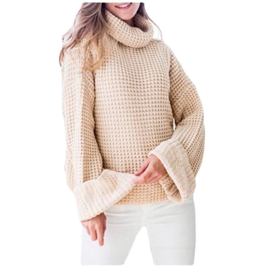 Damen Grobstrickpullover mit voluminösen Ärmeln und hohem Kragen R&B