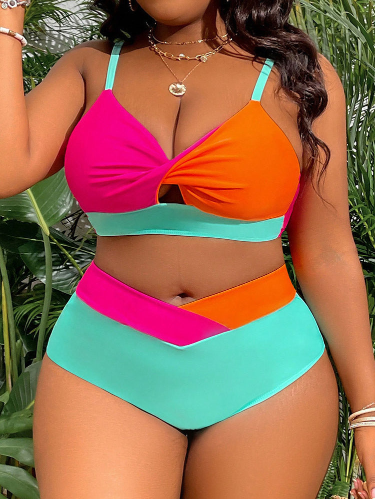 Damen Hochtailliertes Bikini-Set mit modischem Farbblock-Design R&B