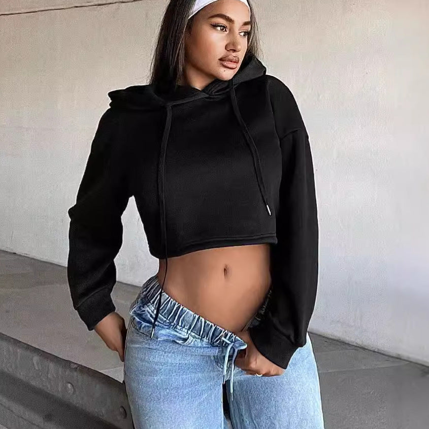 Damen Cropped Hoodie mit lässigem Schnitt und Kapuze R&B