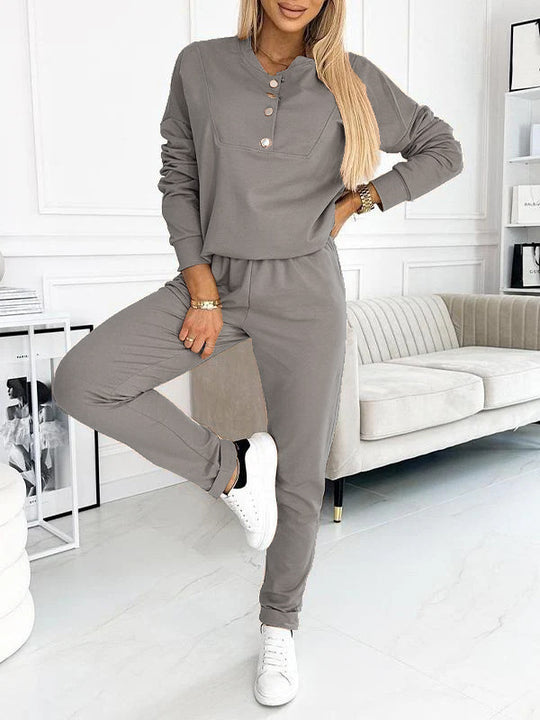 Damen Freizeit-Jogginganzug mit eleganten Knopfdetails R&B