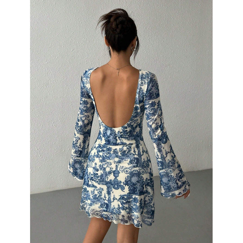 Damen Minikleid mit tiefem Rückenausschnitt und floralem Druck R&B