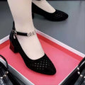 Damen elegante Ballerinas mit modischem Riemen und komfortablem Blockabsatz R&B