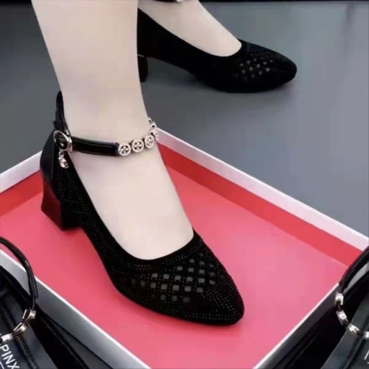 Damen elegante Ballerinas mit modischem Riemen und komfortablem Blockabsatz R&B