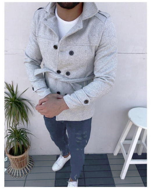 Herren modischer Trenchcoat mit doppelter Knopfreihe und taillierbarem Gürtel R&B