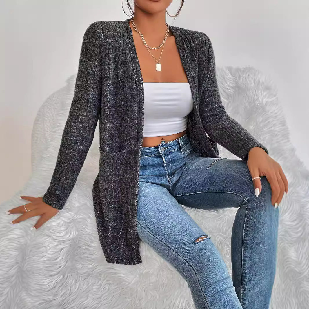 Damen Strickjacke mit feiner Rippstruktur und praktischen Taschen R&B