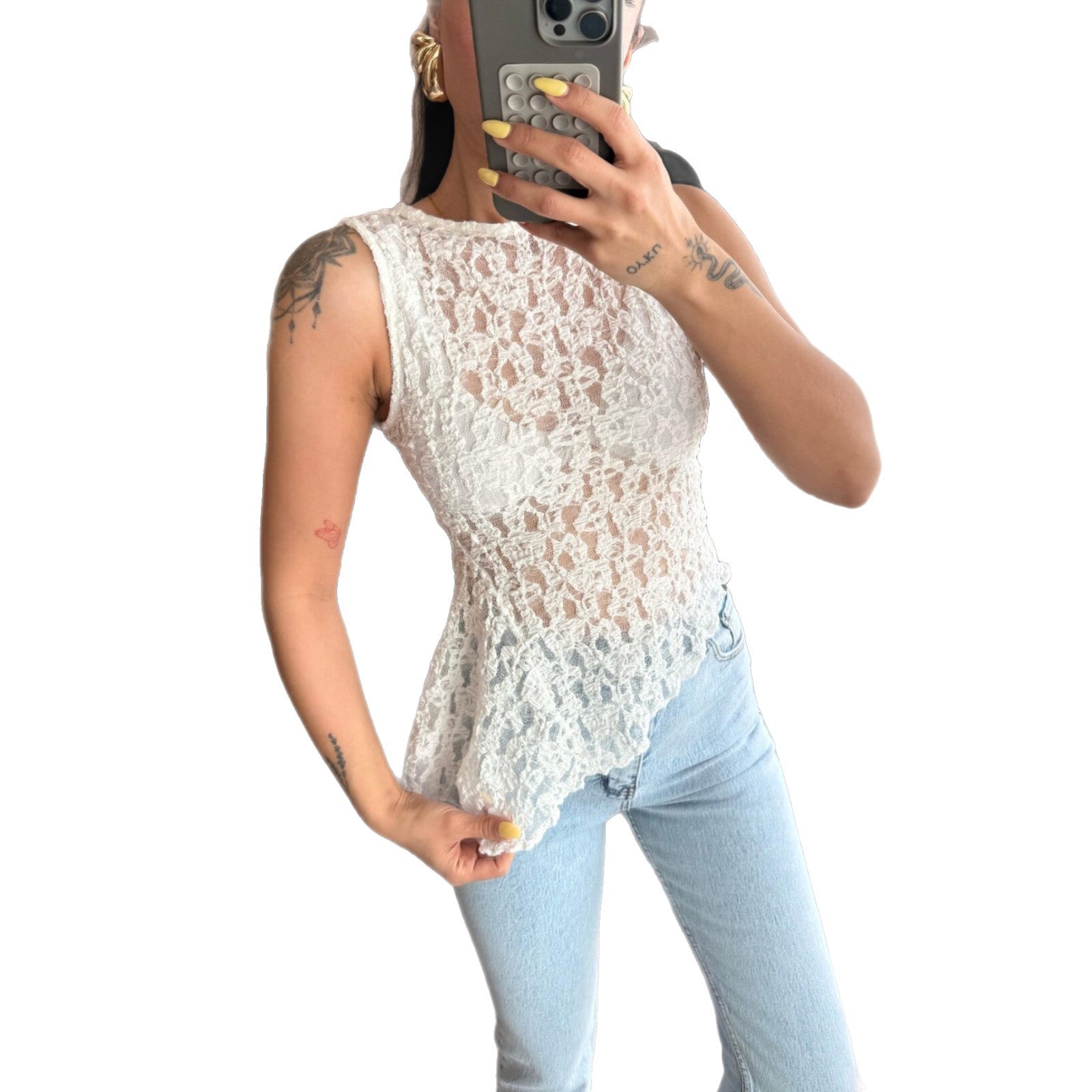 Damen Spitzenoberteil mit femininem Schnitt und floralen Details R&B