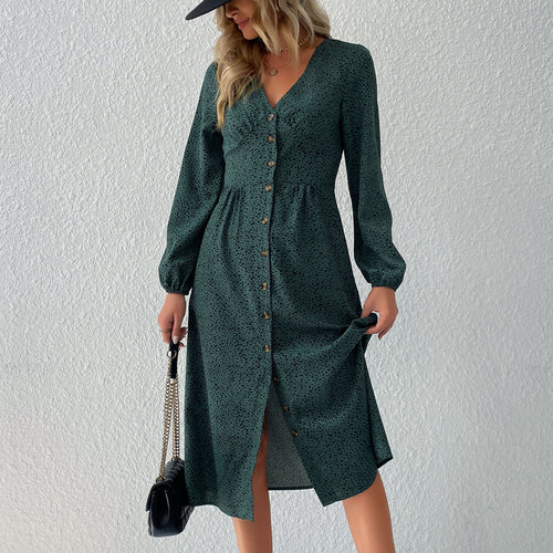 Damen Midi-Kleid mit eleganter Knopfleiste und gerafftem Saum R&B