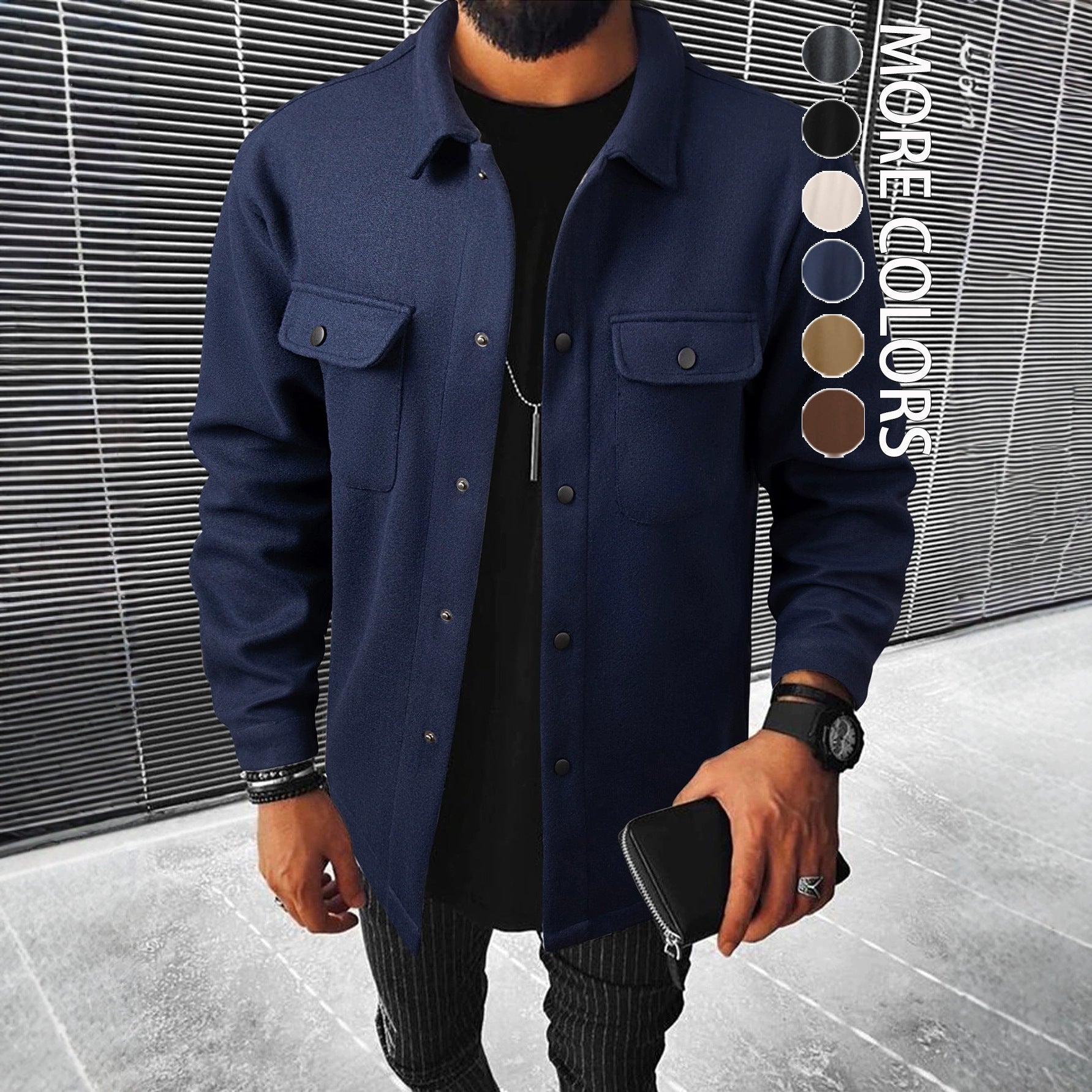 Herren nan Hemdenjacke aus Wollmix mit Druckknöpfen und Pattentaschen R&B