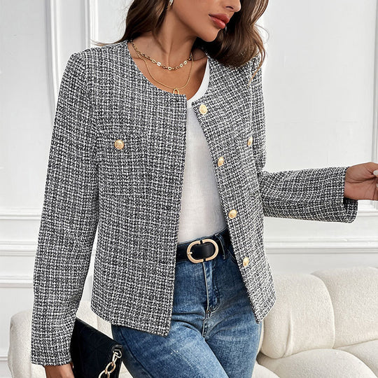 Damen Elegante Tweedjacke mit doppelter Knopfleiste und strukturiertem Gewebe R&B