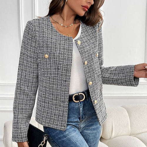Damen Elegante Tweedjacke mit doppelter Knopfleiste und strukturiertem Gewebe R&B