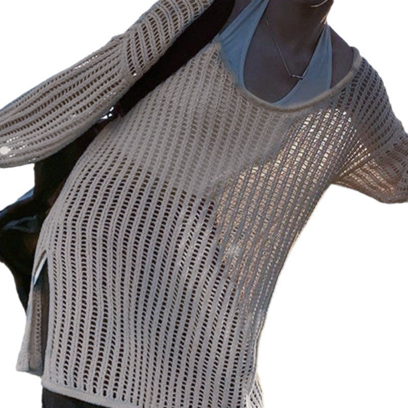 Damen luftiger Strickpullover mit weitem Schnitt und dezentem Lochmuster R&B