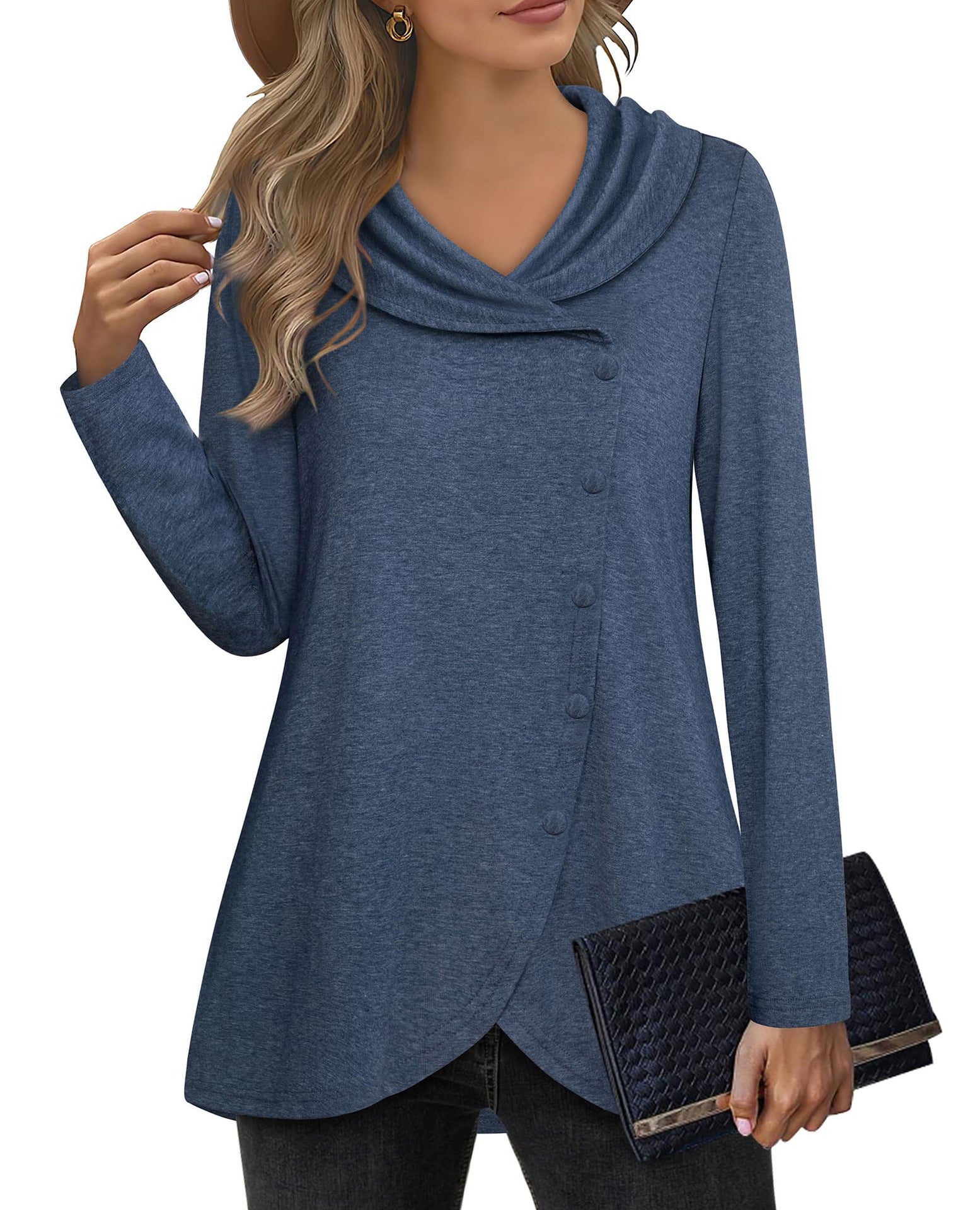 Damen Elegante Bluse mit asymmetrischem Saum und Kragen