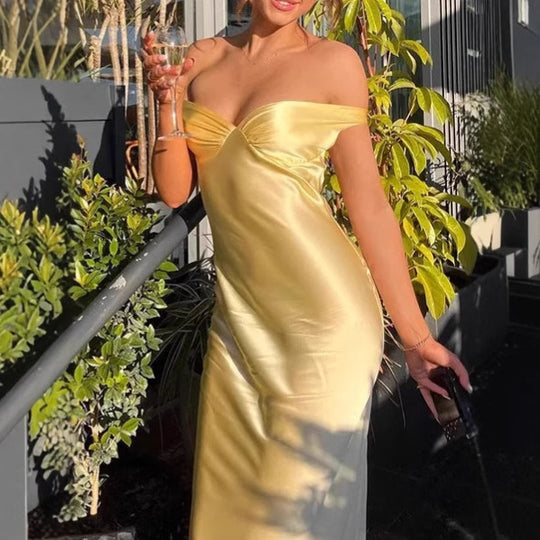 Damen Elegantes schulterfreies Maxikleid mit figurschmeichelndem Schnitt R&B