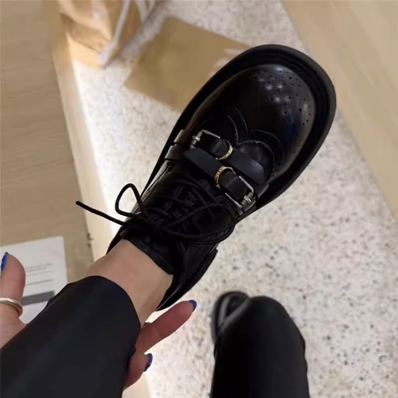 Damen Modische Schnürschuhe mit perforiertem Design und robustem Plateau-Heel R&B