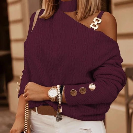 Damen asymmetrischer Pullover mit dezenten Details und unifarbenem Design R&B