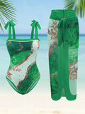 Damen Eleganter Einteiler Badeanzug mit passendem Strandrock R&B