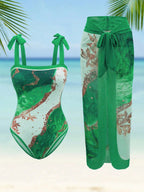 Damen Eleganter Einteiler Badeanzug mit passendem Strandrock R&B
