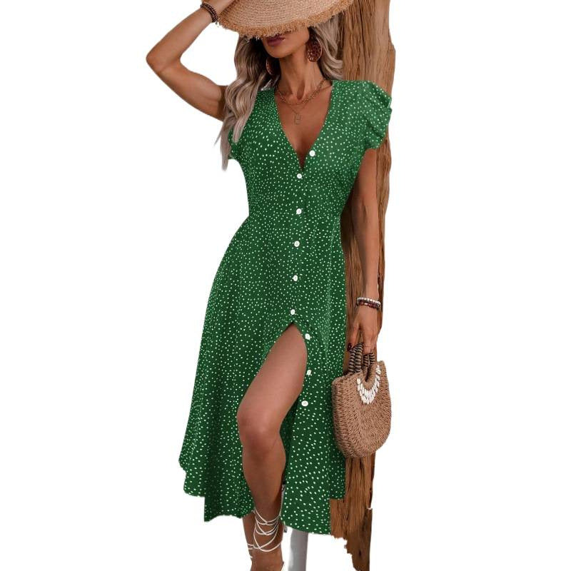 Damen Maxikleid mit floralen Rüschendetails und knöpfen R&B