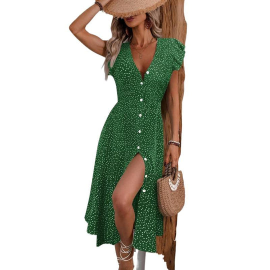 Damen Maxikleid mit floralen Rüschendetails und knöpfen R&B