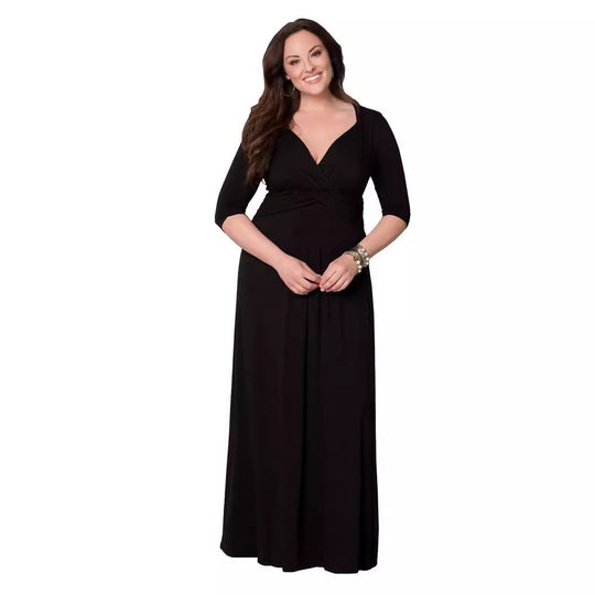 Damen elegantes Maxikleid mit Wickeldetail R&B