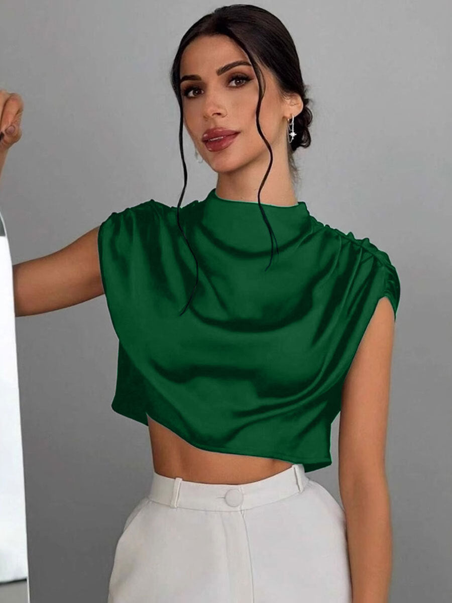 Damen elegantes Oberteil mit weichen Stofffalten und Rückenausschnitt R&B