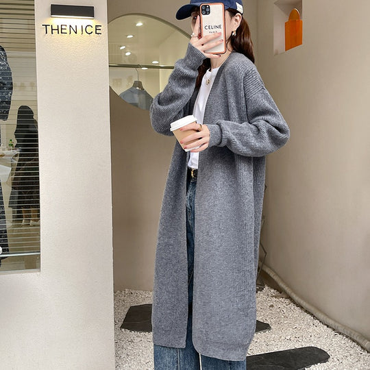 Damen Großer Strickcardigan mit offenem Design und voluminösen Ärmel R&B