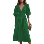 Damen Maxikleid mit schmaler Taille und Puffärmeln R&B