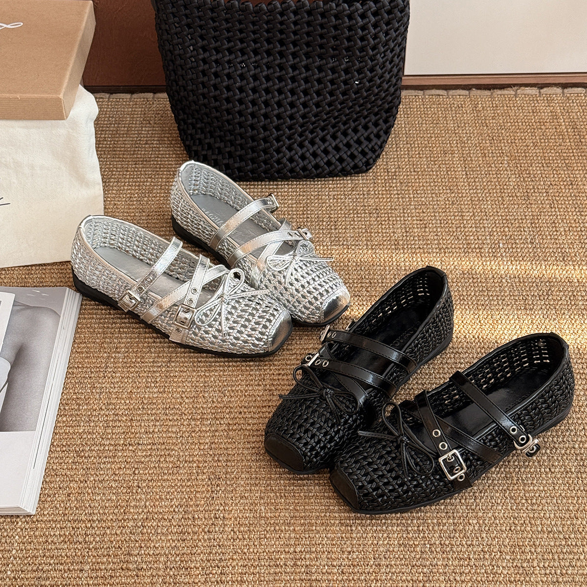 Damen modische Mokassins mit geflochtenem Design und verstellbarem Riemen