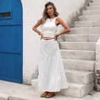 Damen Sommerliches Maxi-Kleid mit floralen Akzenten und tailliertem Bund R&B
