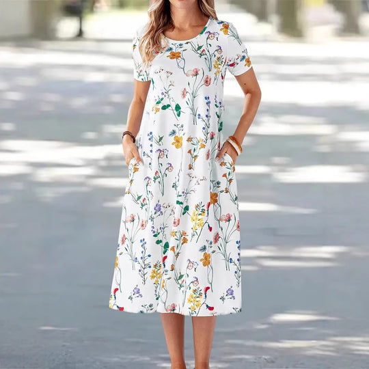 Damen Kurzes Sommerkleid mit blumigem Muster und praktischen Taschen R&B