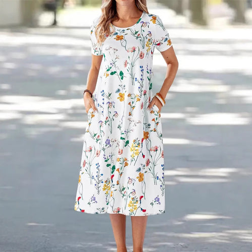 Damen Kurzes Sommerkleid mit blumigem Muster und praktischen Taschen R&B