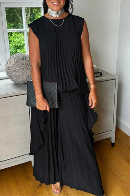 Damen Plissee Maxikleid mit elegantem Schnitt und fließender Silhouette R&B