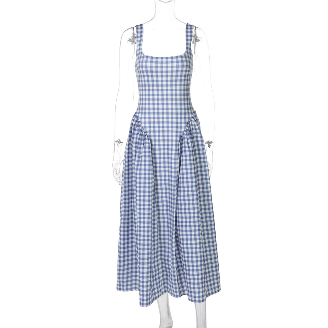 Damen Sommerliches Maxikleid mit Karo-Design und seitlichen Raffungselementen R&B