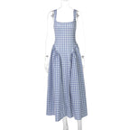 Damen Sommerliches Maxikleid mit Karo-Design und seitlichen Raffungselementen R&B