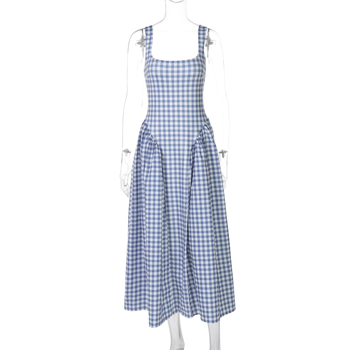 Damen Sommerliches Maxikleid mit Karo-Design und seitlichen Raffungselementen R&B