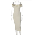 Damen Figurnahes Midi-Kleid mit schulterfreiem Design und eleganten Raffungseffekten R&B