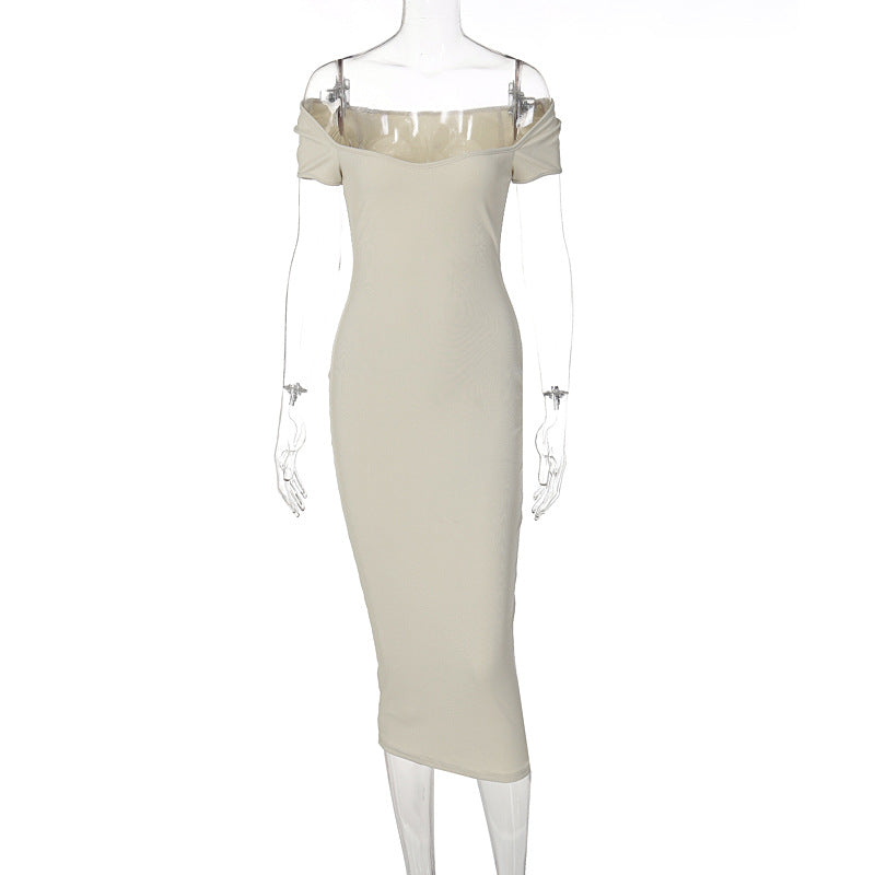 Damen Figurnahes Midi-Kleid mit schulterfreiem Design und eleganten Raffungseffekten R&B