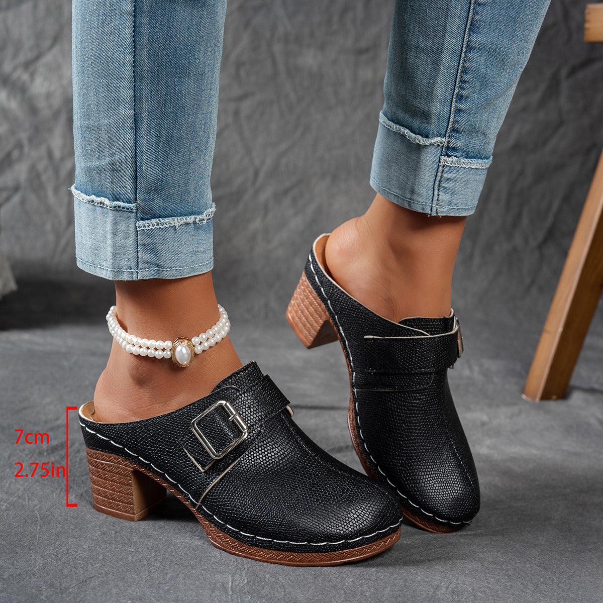 Damen Clogs mit modischem Schnallen-Design und komfortablem blockiertem Absatz R&B