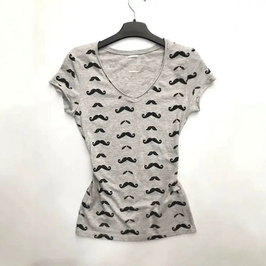Damen T-Shirt mit kreativem Schnurrbart-Design R&B