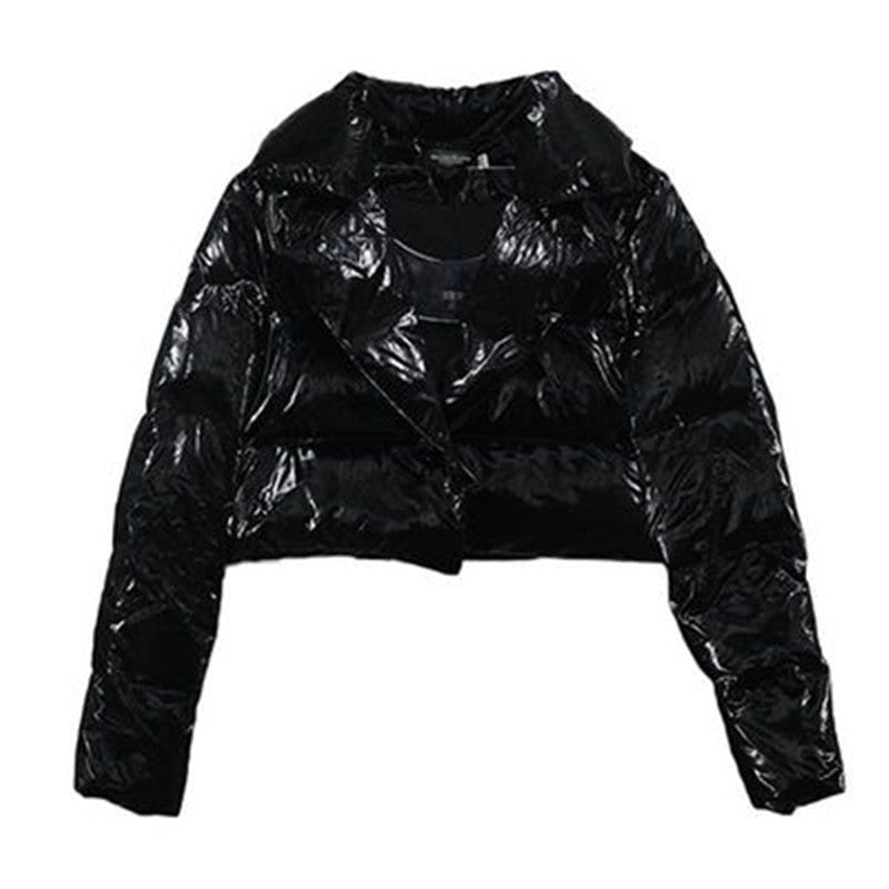 Damen modische glänzende Kurzjacke mit Kragen R&B
