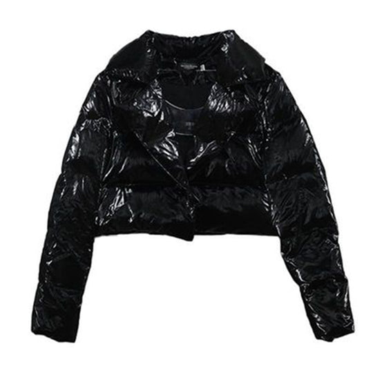 Damen modische glänzende Kurzjacke mit Kragen R&B