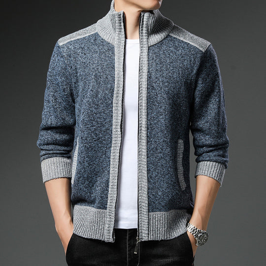 Herren Strickjacke mit hohen Kragen und praktischen Taschen R&B