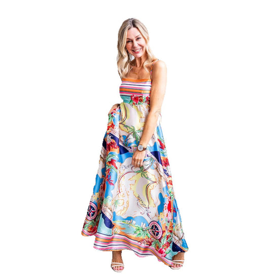 Damen Maxi-Kleid mit aufregendem Grafikdruck und verspieltem Design R&B